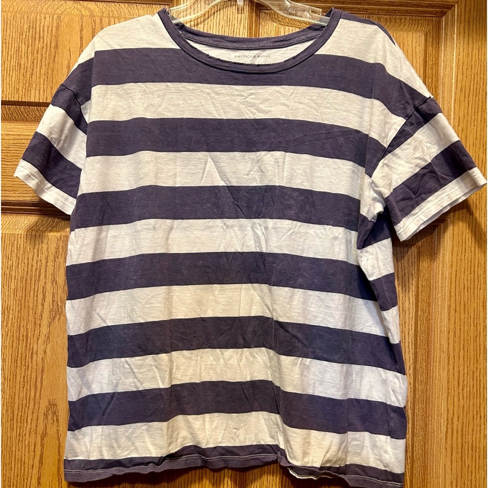 American Eagle Blue and White Striped Tee